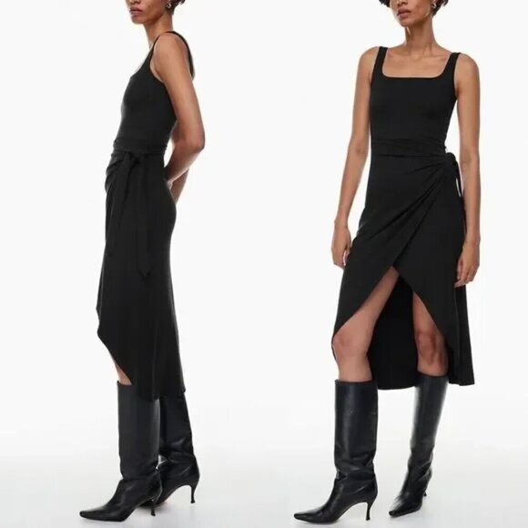 Aritzia Wilfred Saturn Wrap Midi Jersey Dress Black Size Small - Picture 2 of 6
